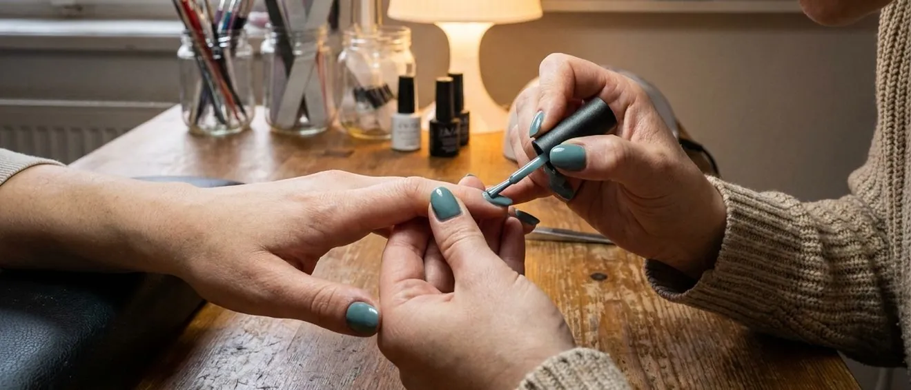 Hands over nail work in progress